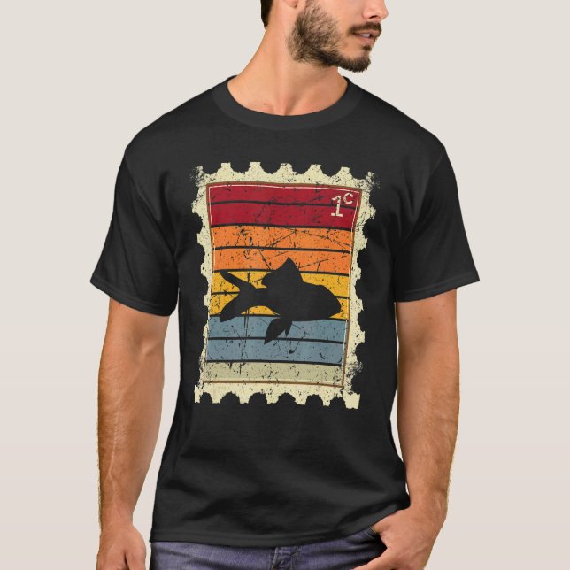 T-shirt Timbre-poste avec un poisson de coucher de soleil (Devant)