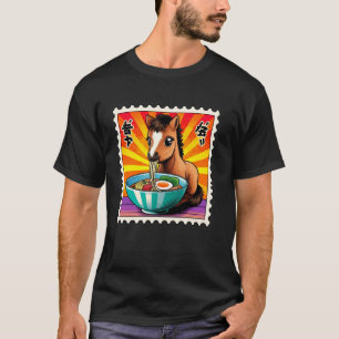 T-shirt Timbre-poste d'art japonais pop Mignon Poulain Bél