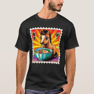 T-shirt Timbre-poste d'art japonais pop mignon poulain che
