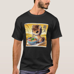 T-shirt Timbre-poste d'art japonais pop Mignon poulain de