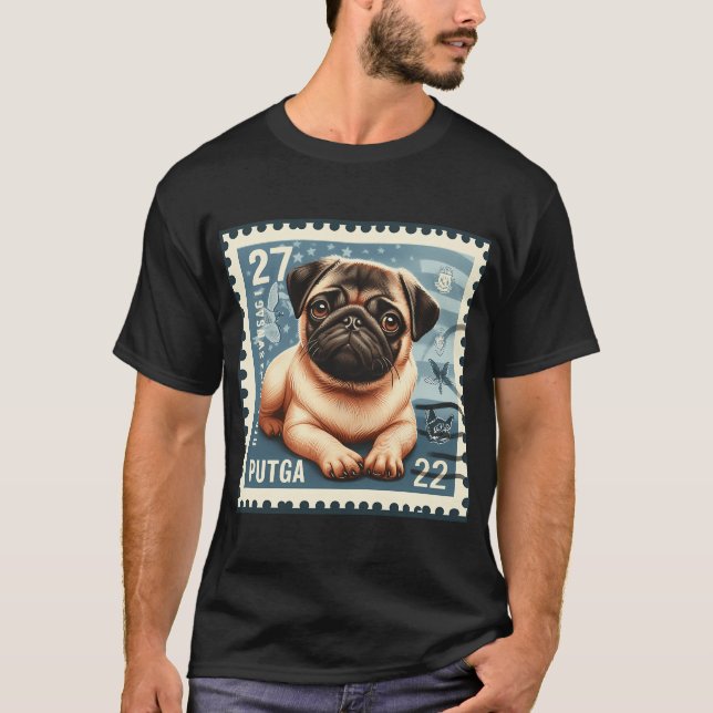 T-shirt Timbre-poste de chien carlin (Devant)