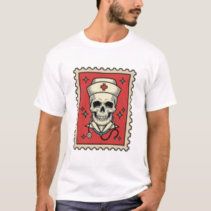 T-shirt Timbre Rétro Drôle Crâne Infirmière_1