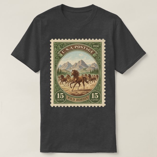 T-shirt Timbre Vintage Cheval Sauvage (Design devant)