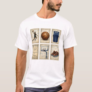 T-shirt Timbres de basket-ball vintage Collection de sport