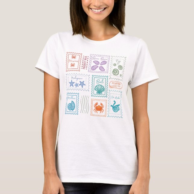 T-shirt Timbres de poste de voyage (Devant)