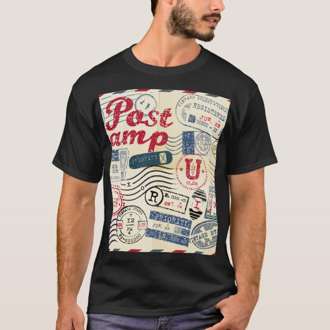 T-shirt Timbres de poste rétro, collection vintage. (Devant)