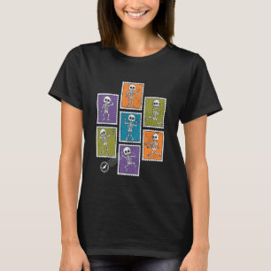 T-shirt Timbres Postaux D'Halloween Skeleto Effrayants Mig