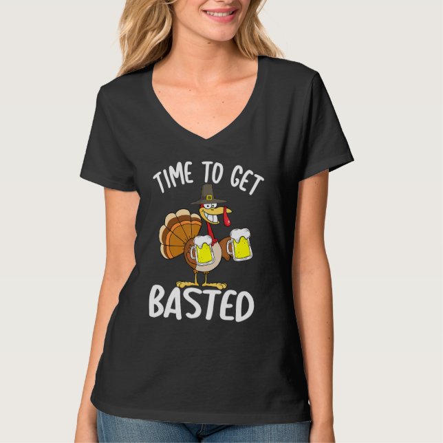 T-shirt Time To Get Basted  Beer Thanksgiving Turkey  Men  (Devant)