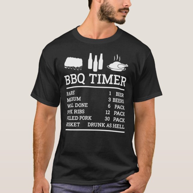 T-shirt Timer barbecue, boeuf et bière, Rare - Moyen - Pui (Devant)