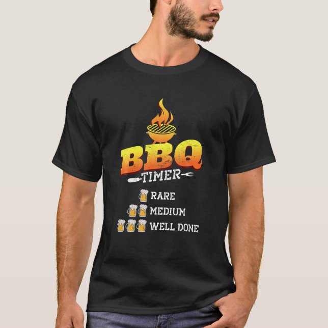 T-shirt Timer BBBQ Mens, Grillade Et Bière À Vapeur Drôle, (Devant)