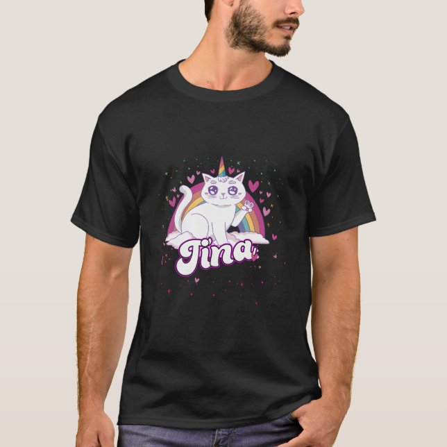 T-shirt Tina Adorable Name With Beautiful Caticorn (Devant)