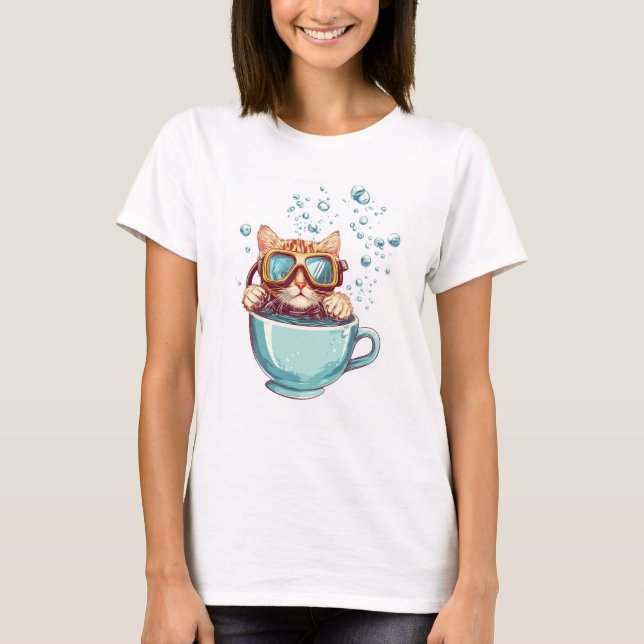 T-shirt Tiny Diver Cat � Funny Scuba Kitty Tea Lover (Devant)