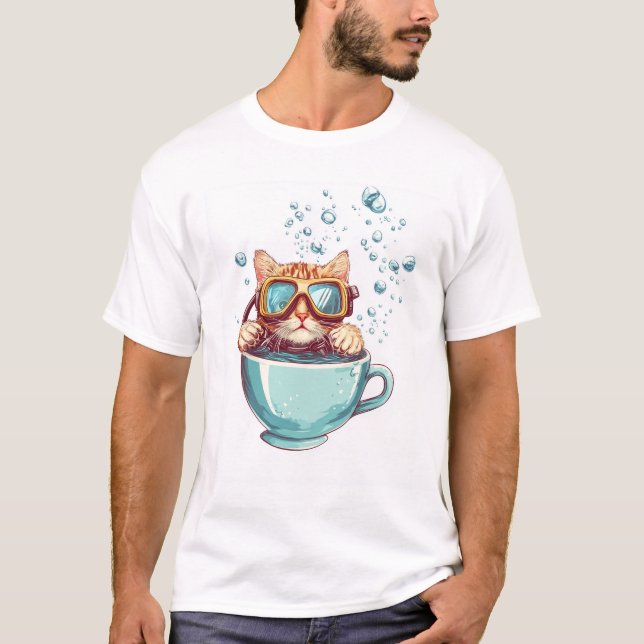T-shirt Tiny Diver Cat � Funny Scuba Kitty Tea Lover (Devant)