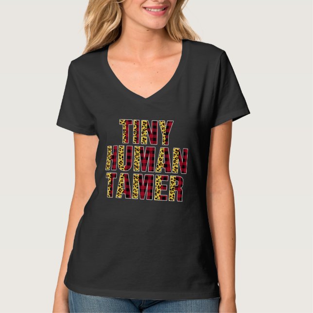 T-shirt Tiny Human Tamer Half Leopard Plaid  Mom Mother's  (Devant)