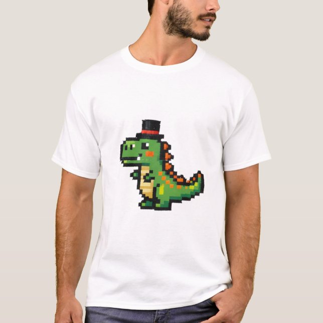 T-shirt Tiny Pixel T-Rex avec un haut-de-forme (Devant)