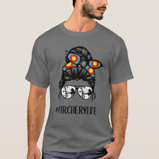 T-shirt Tir à l'arc Maman Vie Messy Bun Lunettes de cheveu