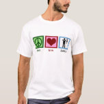 T-shirt Tir à l'arc Peace Love<br><div class="desc">Un joli cadeau de tir à l'arc pour une toxopholite ou un bowman dans un centre d'entraînement au tir à l'arc. T-shirt Peace Love Archery pour un archer habile.</div>
