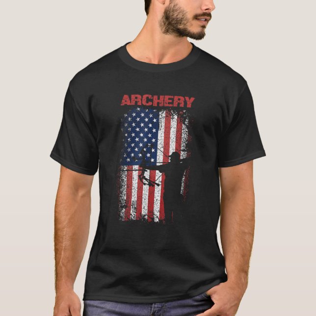 T-shirt Tir à l'arc Retro American Flag America USA Bow (Devant)