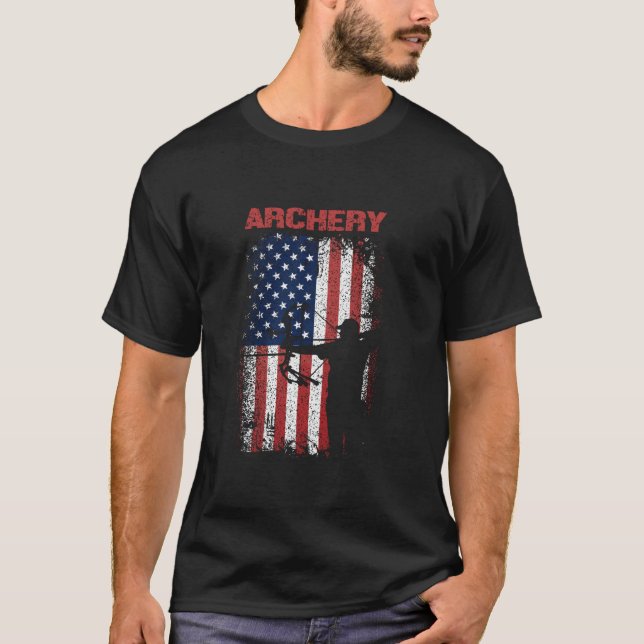 T-shirt Tir à l'arc Retro American Flag America USA Bow (Devant)
