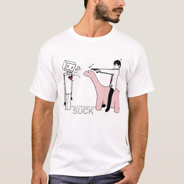 T-shirt Tir de robot, parce qu'il a sucé. Rayé tonal (Devant)