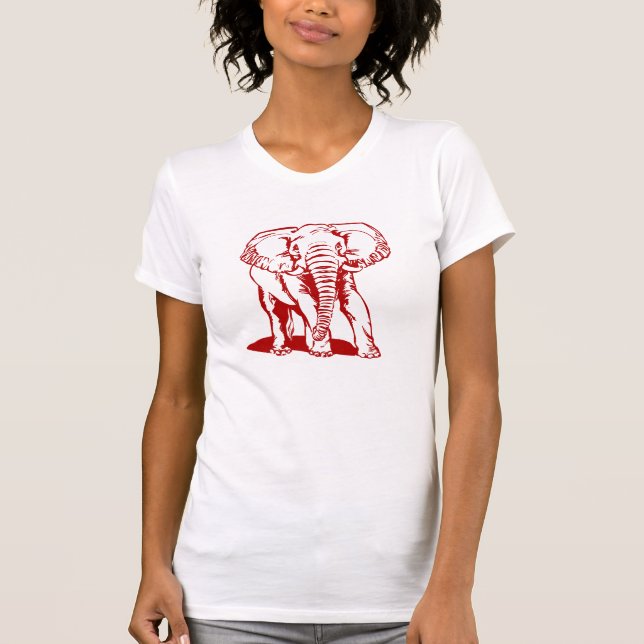 T-shirt Tirage de trait d'éléphant rouge sombre (Devant)