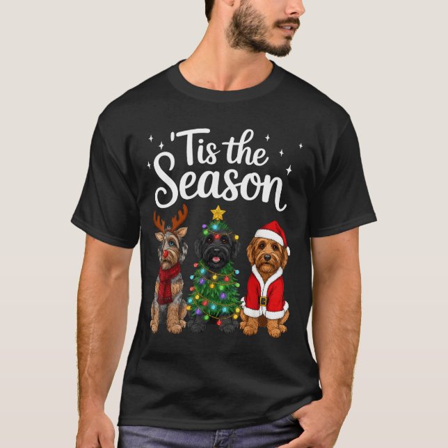 T-shirt Tis The Season Aussiedoodle Christmas Santa Dog Lo (Devant)