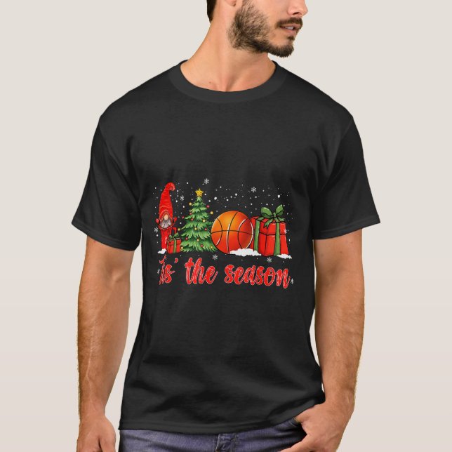 T-shirt Tis The Season Basketball Coffee Xmas Tree Gnome C (Devant)