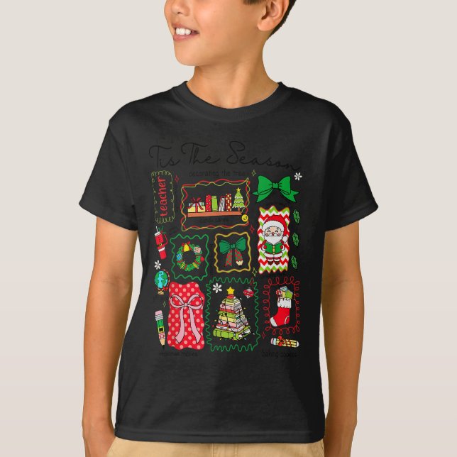 T-shirt Tis The Season Christmas Santa Snowman Xmastree Co (Devant)