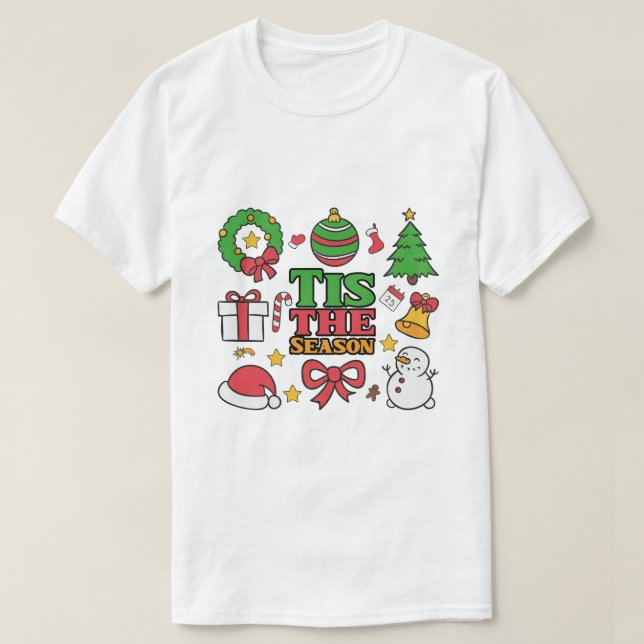 T-shirt "Tis The Season" Cute Christmas Icons Collage (Design devant)