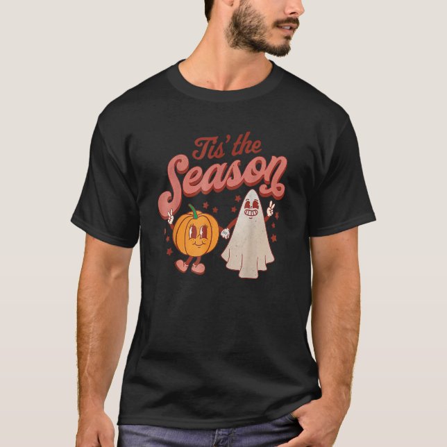T-shirt Tis The Season Pumpkin Boo 60s 70s Hippie Hallowee (Devant)