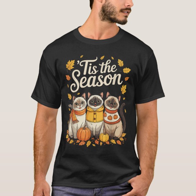 T-shirt Tis The Season Siamese Cat Fall Autumn Pumpkin  (Devant)