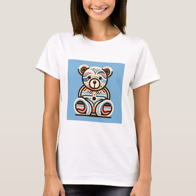 T-shirt TIshirt femme nounours Abstraite bleu rose (Devant)