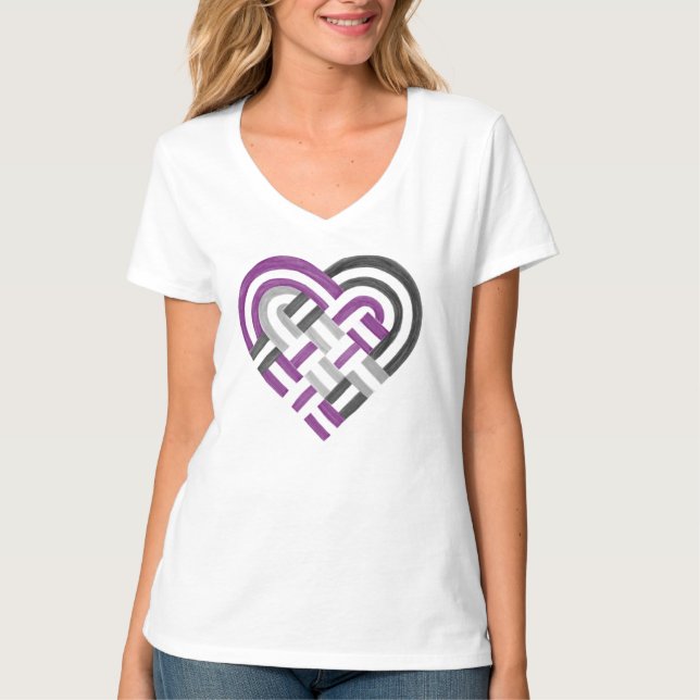 T-shirt Tissé Coeur Ace Asexuel Fierté Drapeau Violet Gris (Devant)