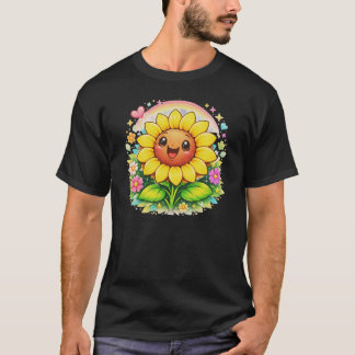 T-shirt 🌻 Title Cute Smiling Sunflower Rainbow Garden