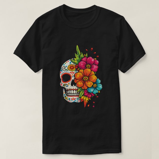T-shirt Title: Día de los Muertos Floral Skull (Design devant)