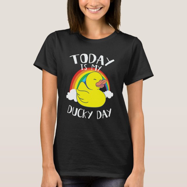 T-shirt Today is My Ducky Lucky Day Yellow Rainbow Rubber  (Devant)