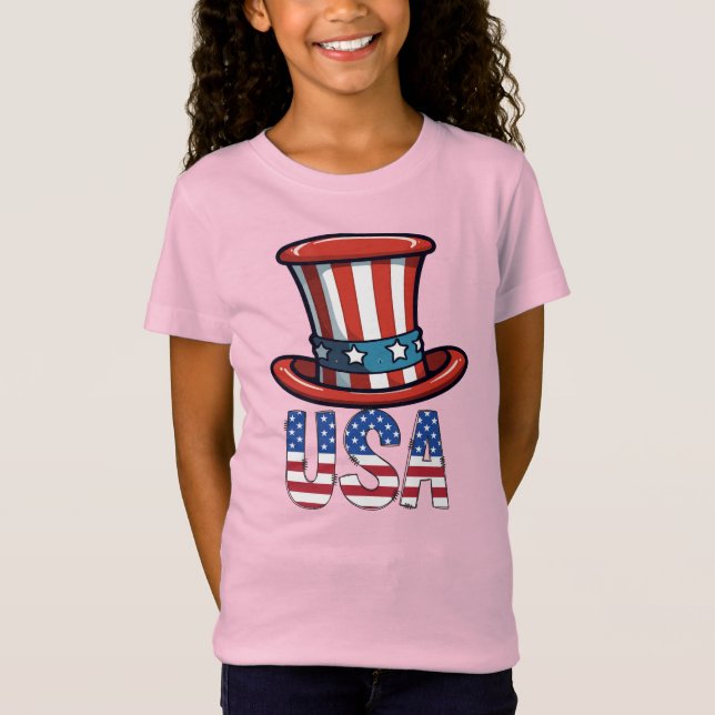 T-Shirt Toddler Girls' Patriotic USA Star Butterfly Pink  (Devant)