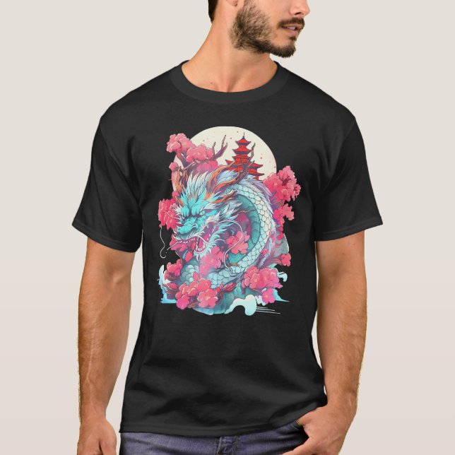 T-shirt Tokyo Asiatique Inspiré 80S Dragon Japonais (Devant)