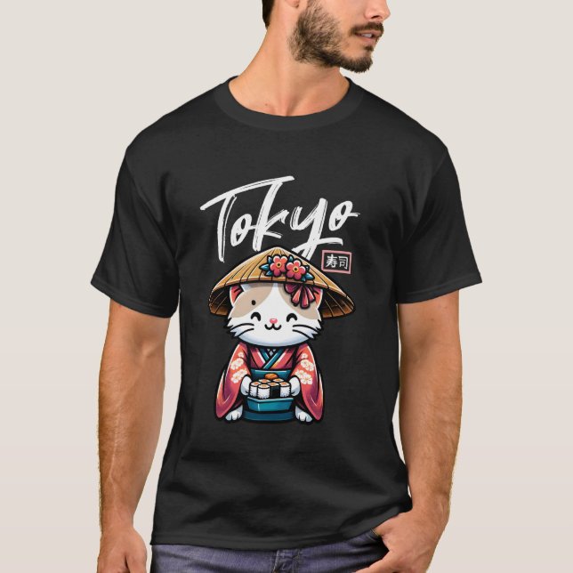 T-shirt Tokyo Sushi Japanese Stuff Harajuku Kitten Kawaii  (Devant)