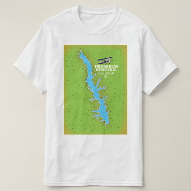T-shirt Toledo Bend réservoir Texas & Louisiana Carte (Design devant)