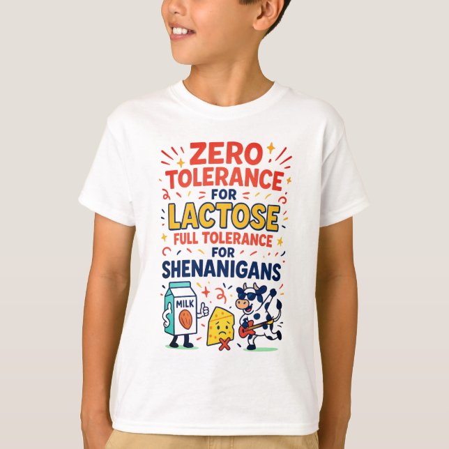 T-shirt Tolérance zéro pour le lactose amusant (Devant)