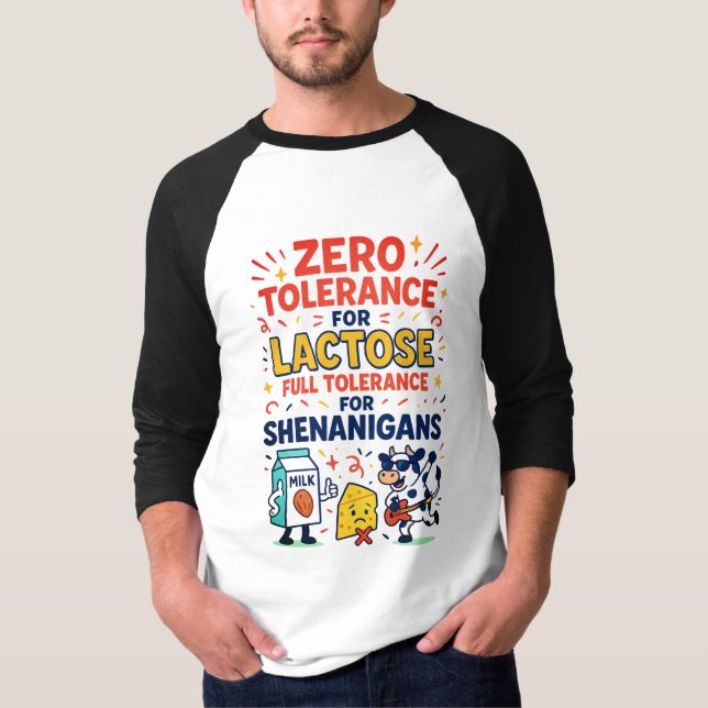 T-shirt Tolérance zéro pour le lactose amusant (Devant)