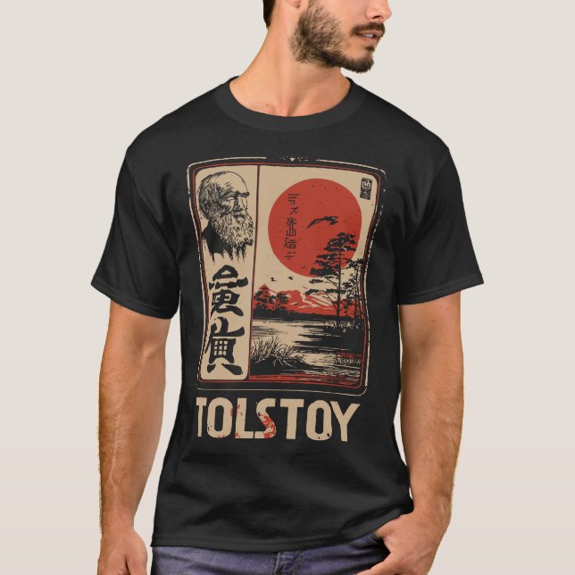 T-shirt Tolstoï Littéraire Japonais Rouge Soleil Philosoph (Devant)
