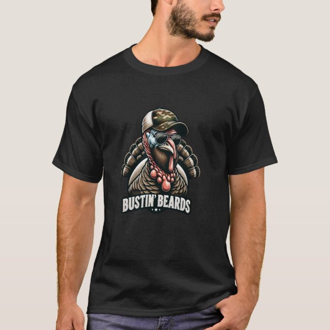 T-shirt Tom chasse la dinde Bustin' Beards avec un chapeau (Devant)