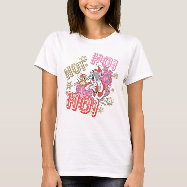 T-shirt Tom et Jerry "Ho ! Ho ! Ho !" Livraison de cadeaux (Devant)