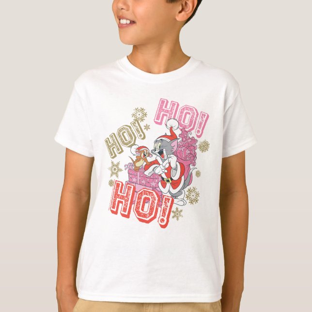 T-shirt Tom et Jerry "Ho ! Ho ! Ho !" Livraison de cadeaux (Devant)
