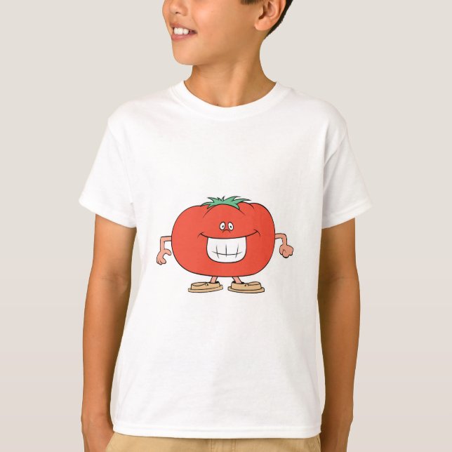 T-shirt tomate de dessin animé heureux et idiot (Devant)