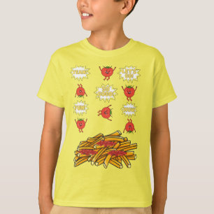 T-shirt tomates sautant aux pommes de terre frites, dessin