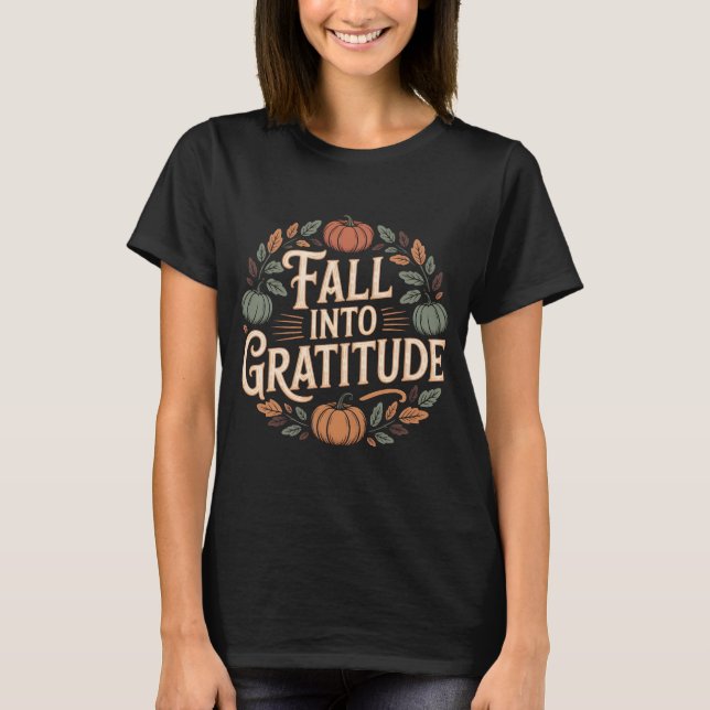 T-shirt Tombez Dans La Gratitude Automne Citrouille Tee -  (Devant)