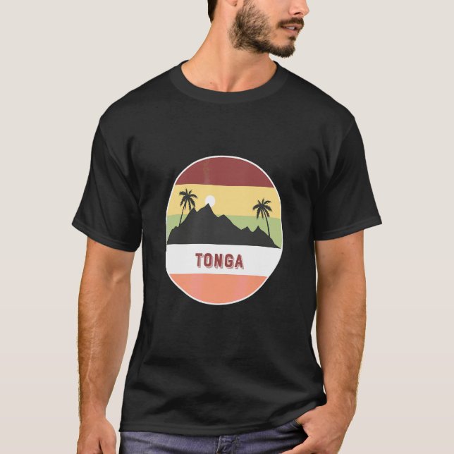 T-shirt Tonga Montagne Et Palmiers (Devant)